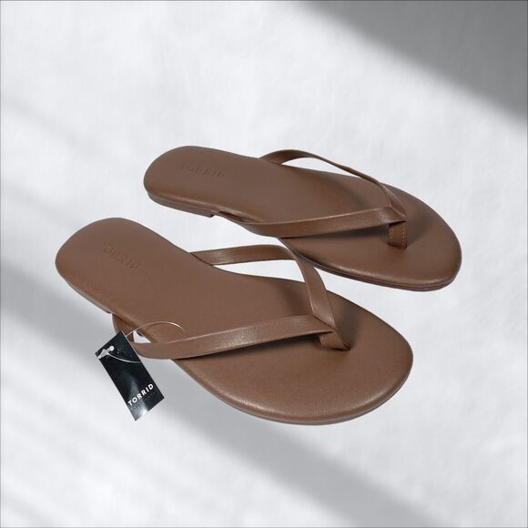 Torrid Sunnie Flip Flops 9 WW Brown Deep Taupe Sandal Shoes Extra Wide Cushioned - Picture 1 of 7